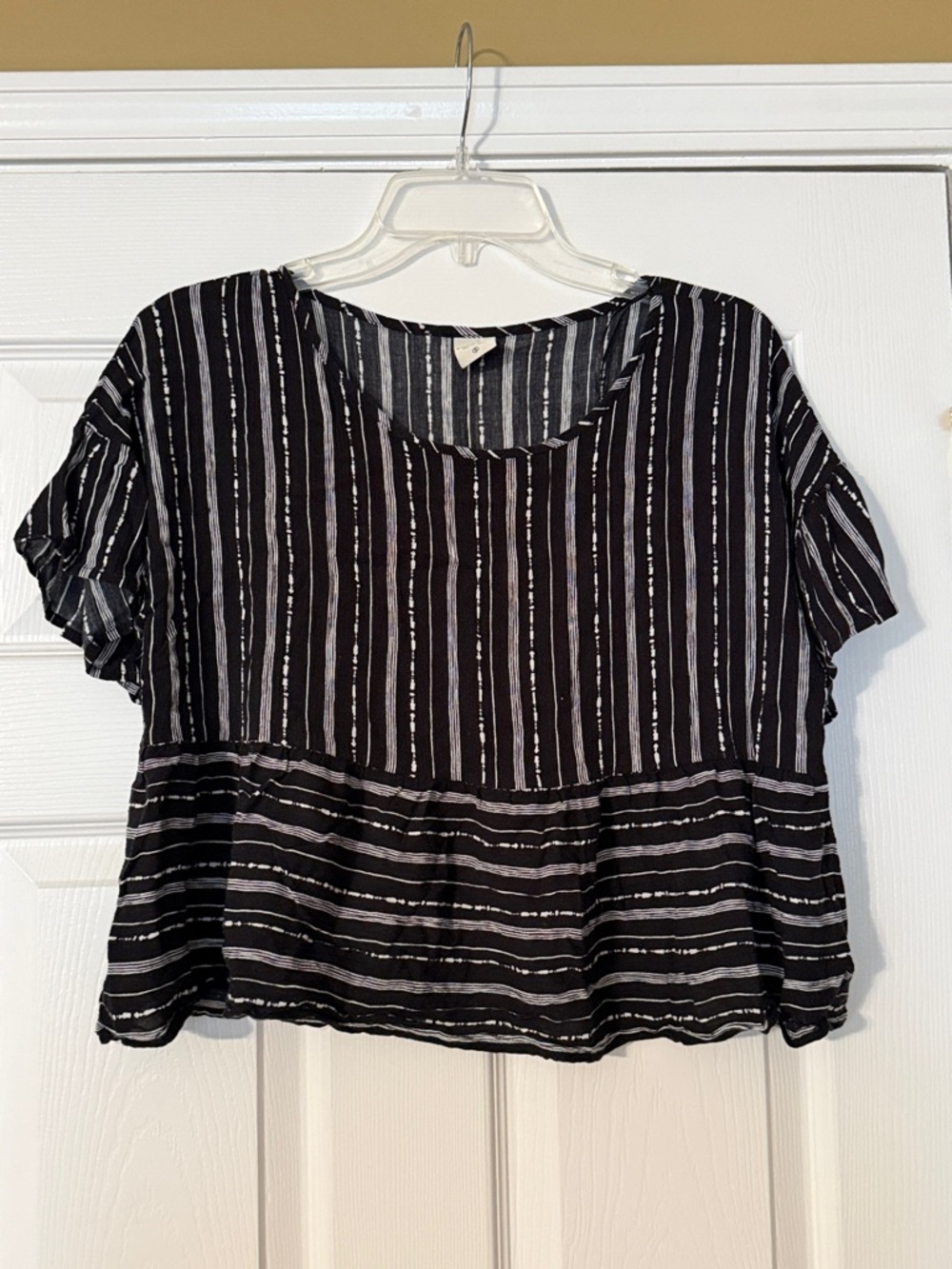 Black & White Striped Short Sleeve Paper Crane Top